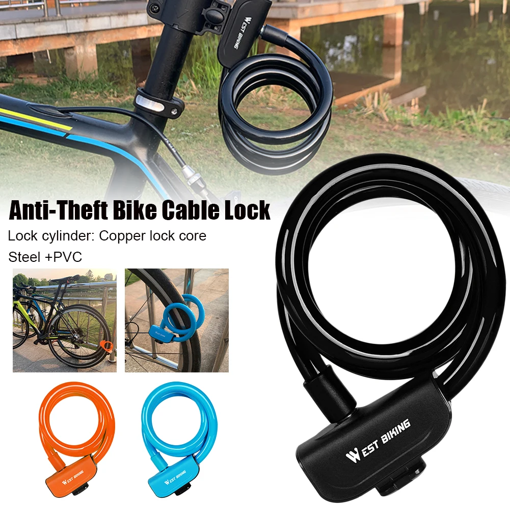 

Bicycle Lock Cable PVC Coated Steel Self Coiling Cable Lock Anti-Theft Thick Cable 1.2m for Bicycle Outdoors with 2 Key Security