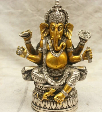 

FREE SHIPPING Brass CHINESE crafts Asian Chinese Tibet Culture Silver Bronze Ganapati Ganesh Lord Ganesha Statue Buddha