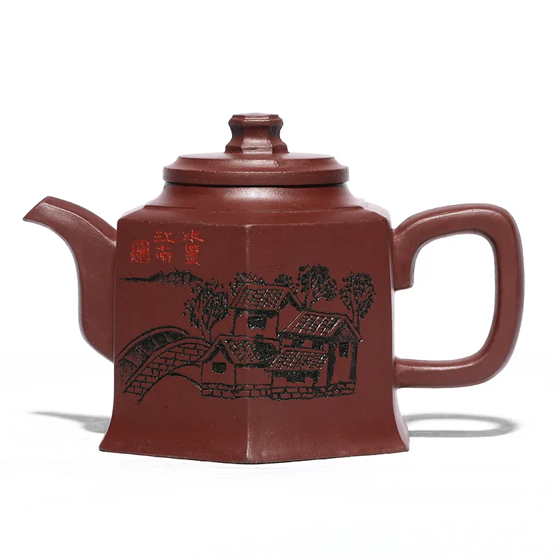 

Engraved Six-party Admiral Pot Zisha Teapot Yixing Handmade Pot Kung-fu Teaware Purple Clay Drinkware For Puer Green Black
