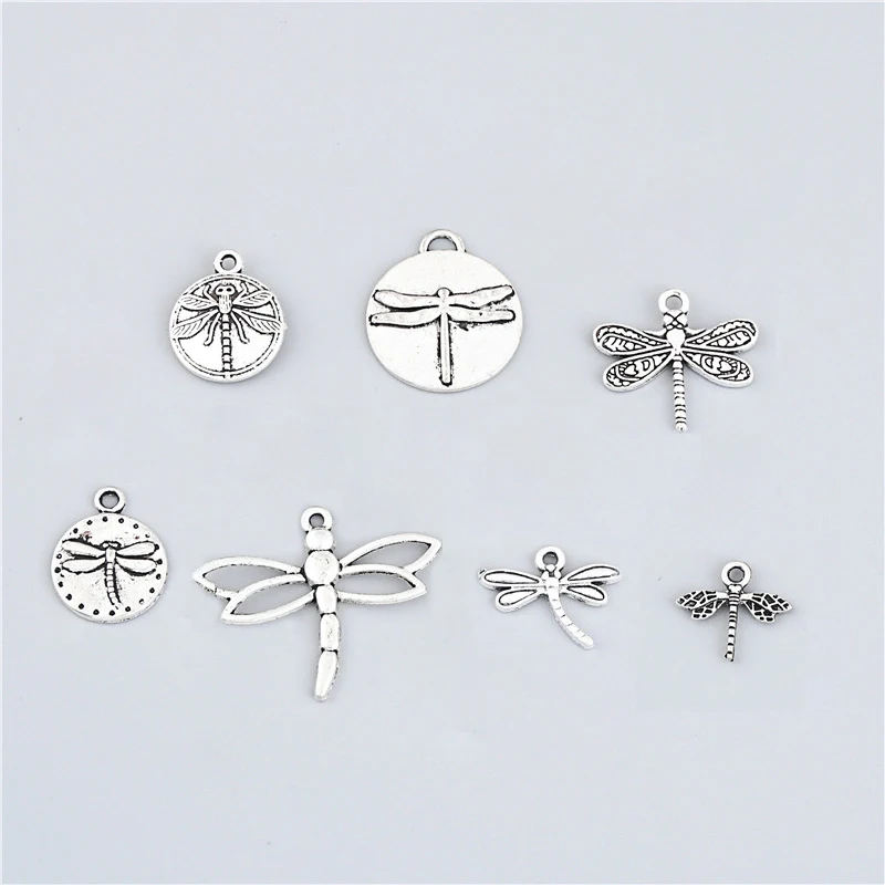 7 шт микс шармы круглые стрекозы серебряный цвет кулон для DIY изготовления