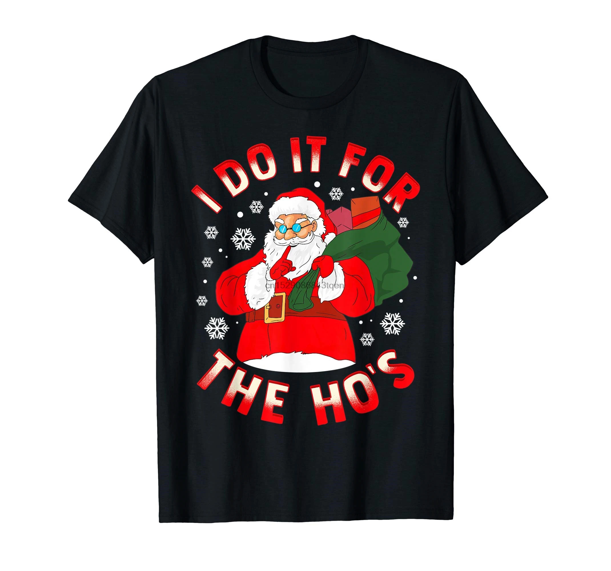 Неуместные новогодние майки SANTA I DO IT FOR THE HO's T Shirt Мужская Футболка черный| |