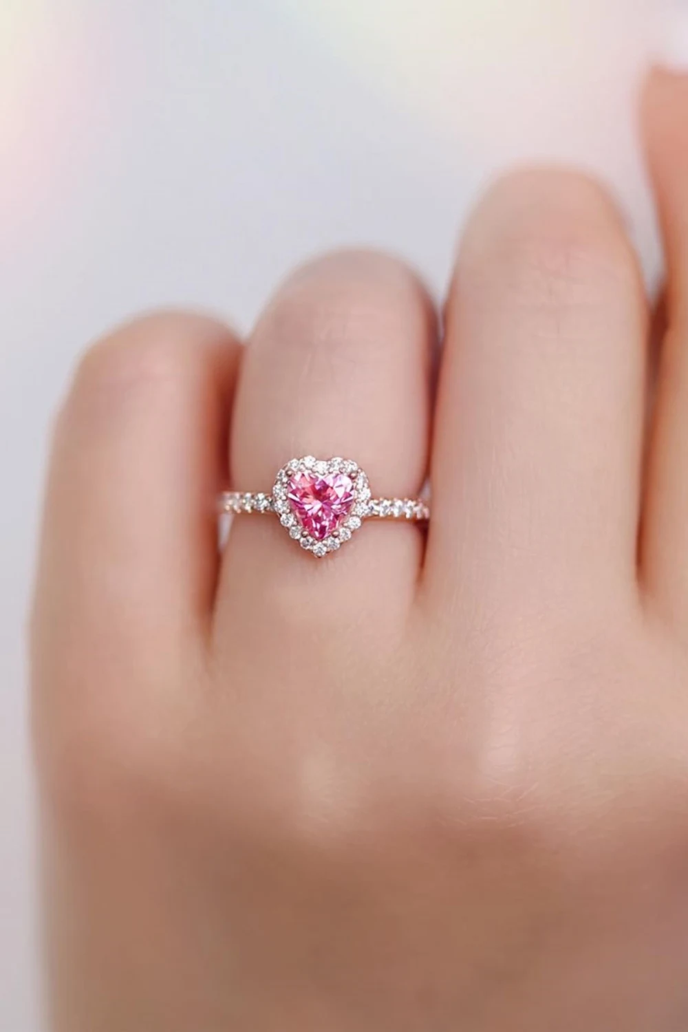 

Crystal Diamond Zirconia lab Diamond 1 carat pink heart engagement ring
