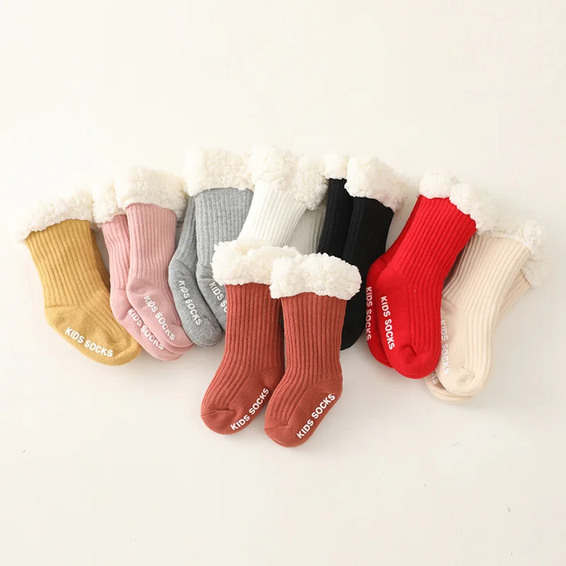 

Winter Baby Boys Girls Floor Socks Shoes Anti Skid Thick Lambswool Kids Newborn Crib Shoes Toddler Indoor First Walkers for 0-3y