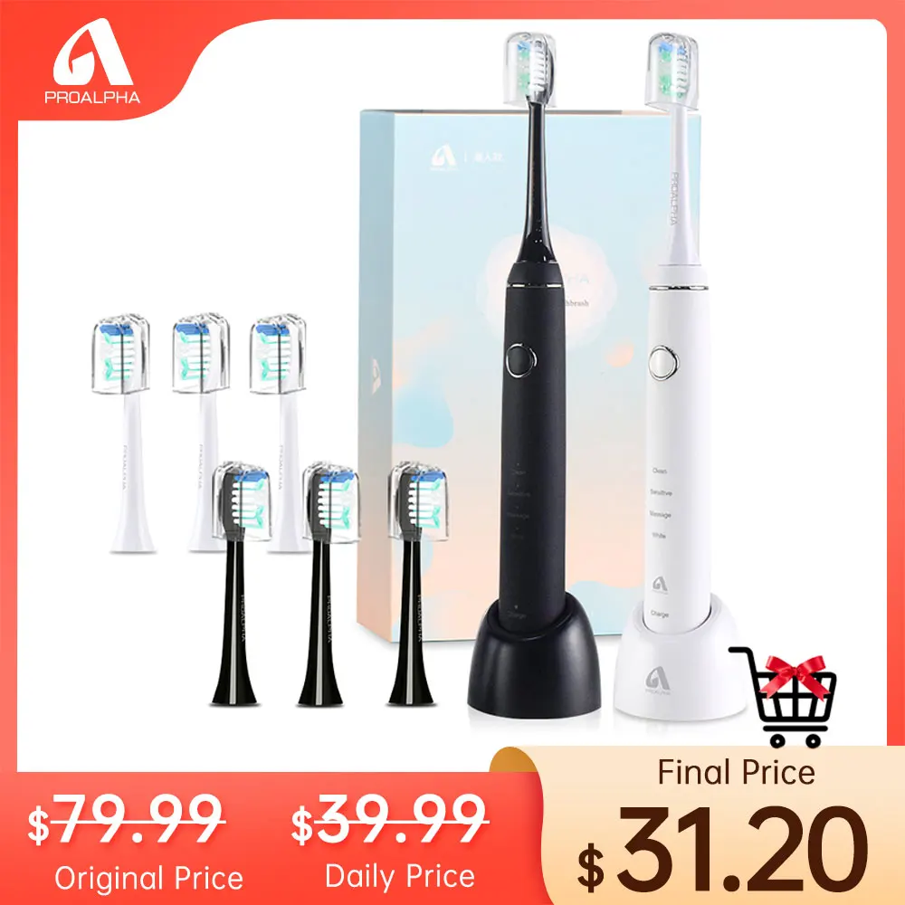 

Sonic Toothbrush Rechargeable Toothbrushes IPX7 Waterproof Brush For Travel Carry Adult Replacement Heads Set Electric Brushing