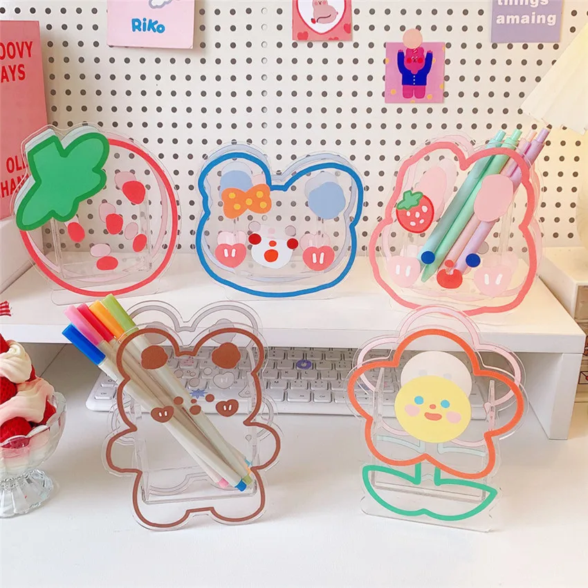 Акриловый держатель для ручек с медведем и кроликом в Корейском стиле школьные