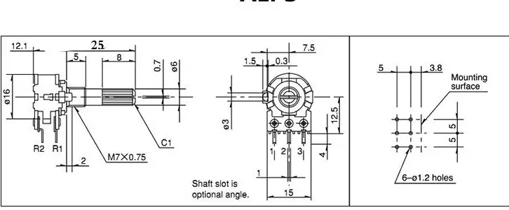 1 шт. японский стерео потенциометр ALPS 16 50 кА 100 Шестеренчатый вал Hi-Fi | Электроника