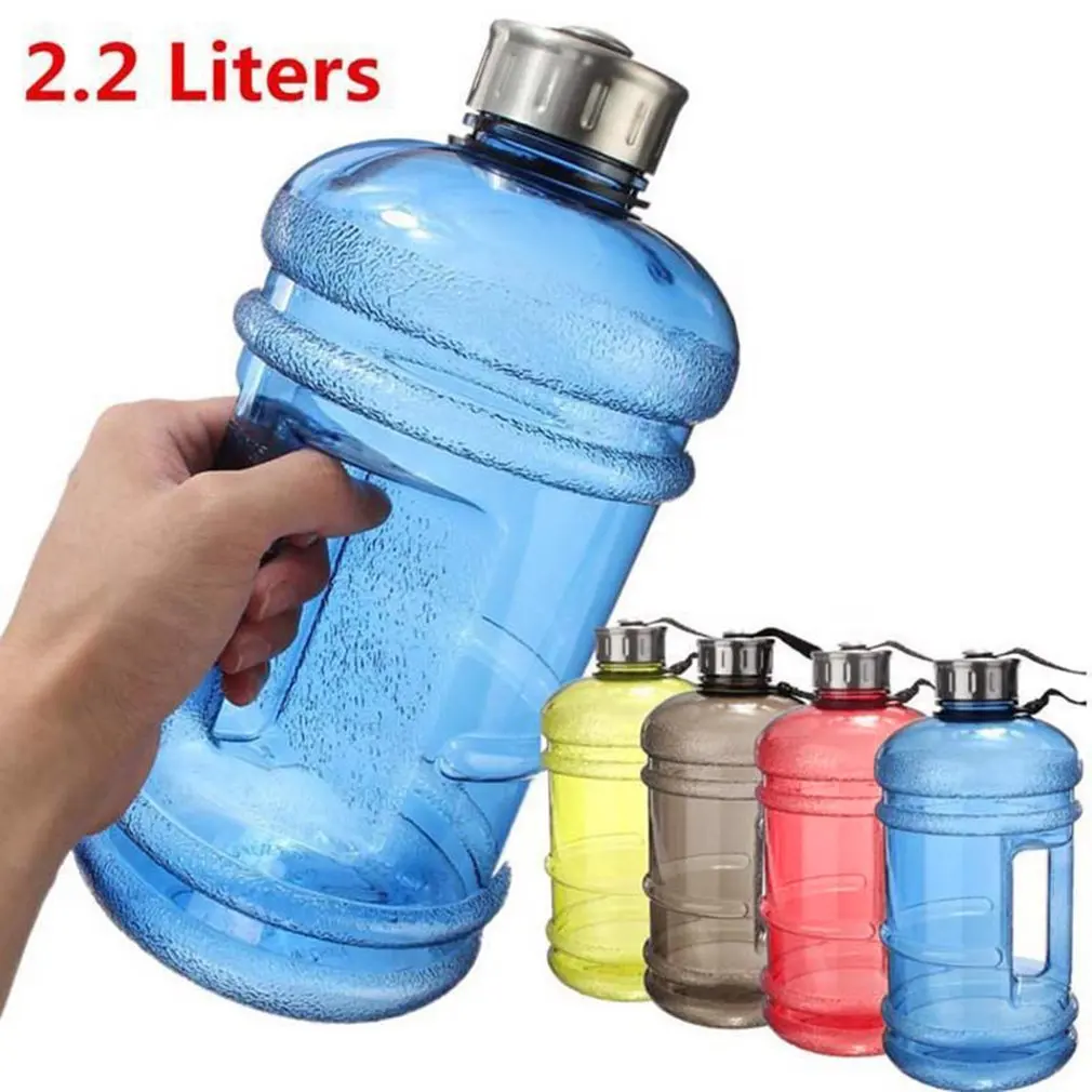 

2.2L Large Capacity Multifunctiona Dumbbell Shape Water Bottle Portable Sport Gym Fitness push cap Water Kettle With handle 2021