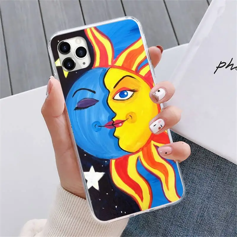 

Funny Sun Moon Face Phone Case For iphone 12 5 5s 5c se 6 6s 7 8 plus x xs xr 11 pro max mini