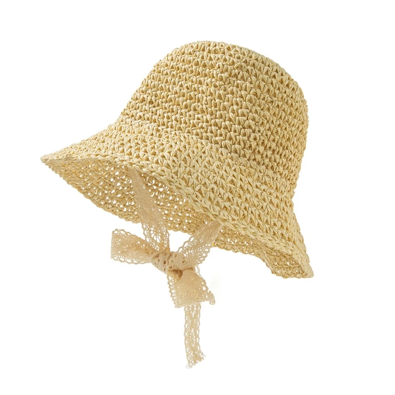 

Baby Bowknot Straw Hat Princess Summer Beach Bonnet Cap Photograpy Props Infant Wide Brimmed Sunhat
