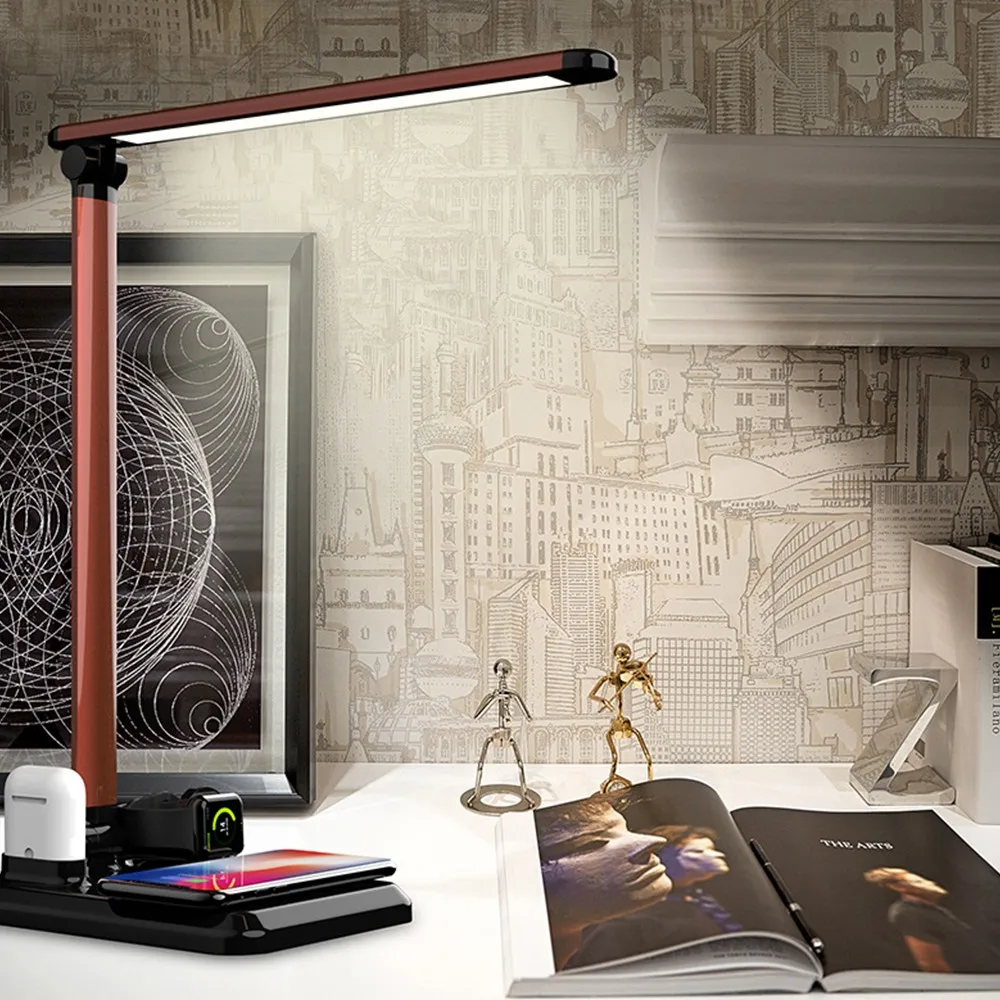 

26 LEDs 4 In 1 Table Lamp LED With Wireless Charger for iPhone Xs/Apple Watch/Airpods 3 Modes Dimming Touch Control Desk Lamp