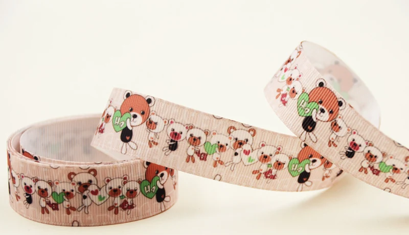 

22mm 25mm 38mm 75mm Bear cartoon printed Grosgrain Ribbon party decoration 10 Yards X-04388