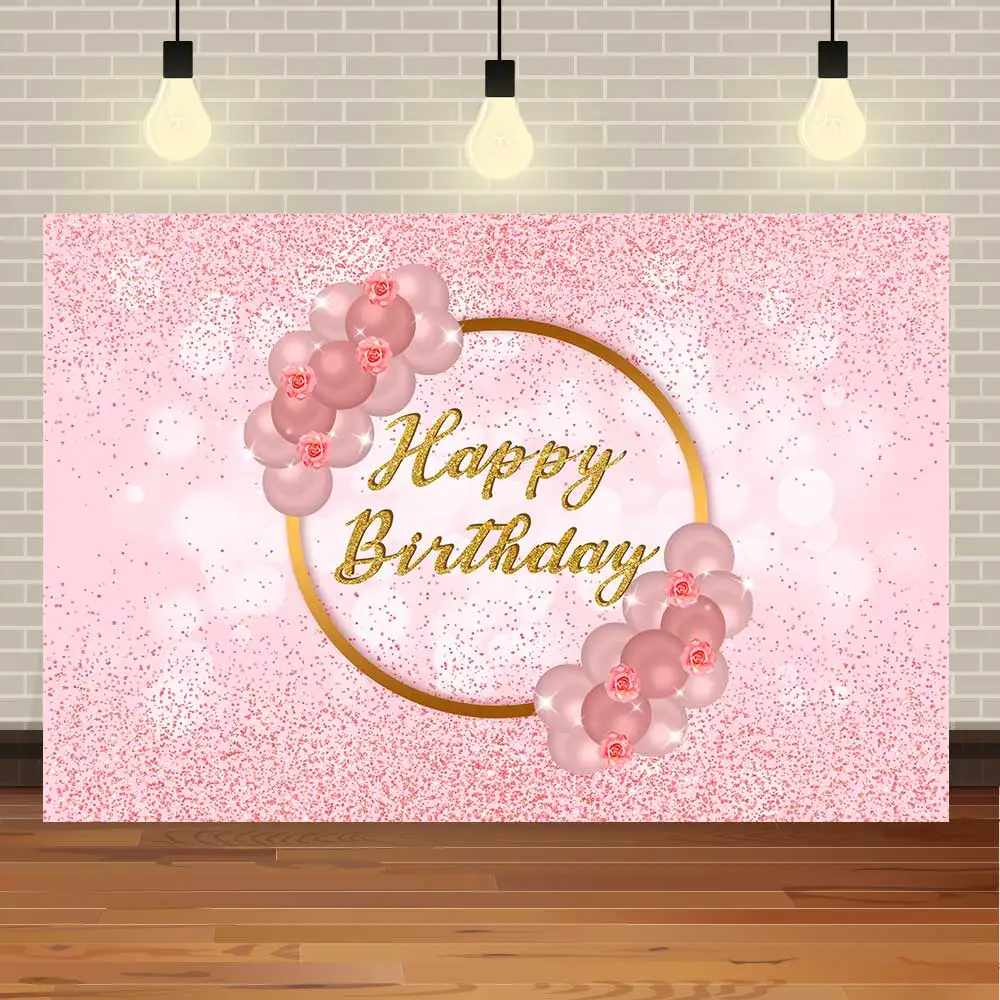 

Pink Rose Glitter Backdrop Happy Birthday Dessert Table Decoration Glitter Shiny Dots Background for Photo Studio Photocall