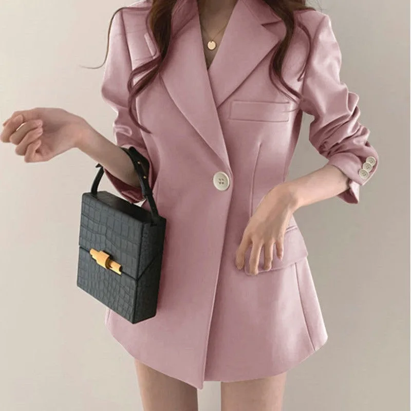 

2021 Elegant Designer Blazer Jacket Women's Fashion Long Sleeve Single Button Coat Plus Size Ladies Slim Fitting Office Coat
