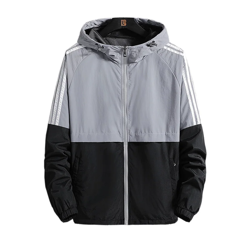 Бомбер мужской с капюшоном повседневная приталенная тонкая куртка на молнии в