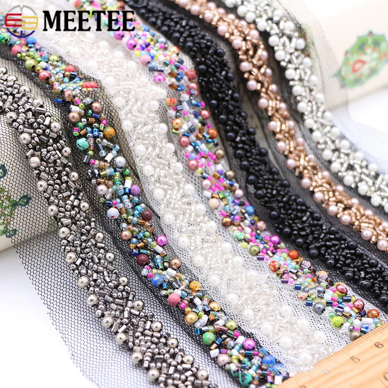 Meetee 2 размера 15 мм ручная отделка бисером кружево полиэстер сетка бисер украшения