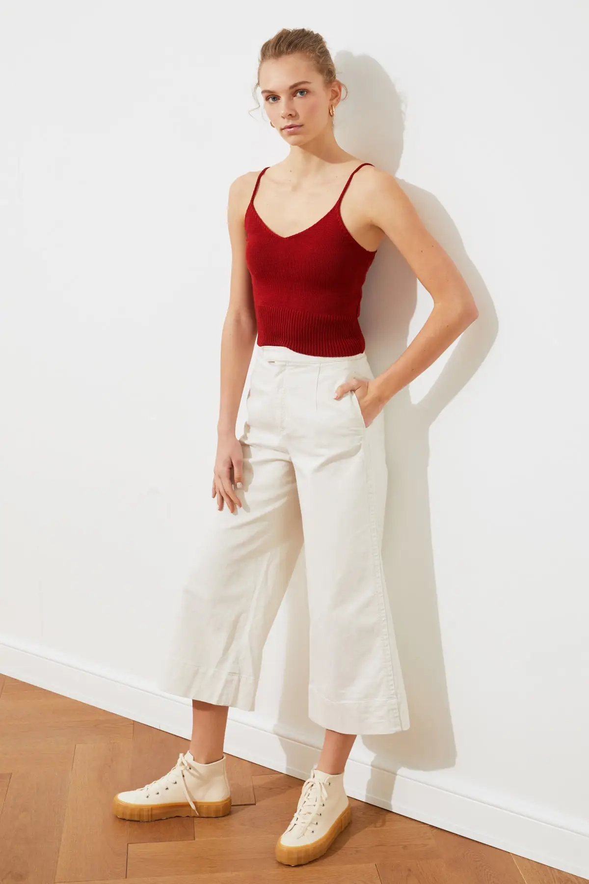 

Trendyol сетка детальный кулон кроп трикотаж Bluz TWOSS21BZ0095