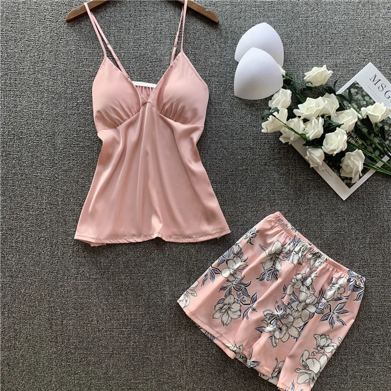 Новинка весны 2020 года пижамный комплект с принтом из ледяного шелка Женские