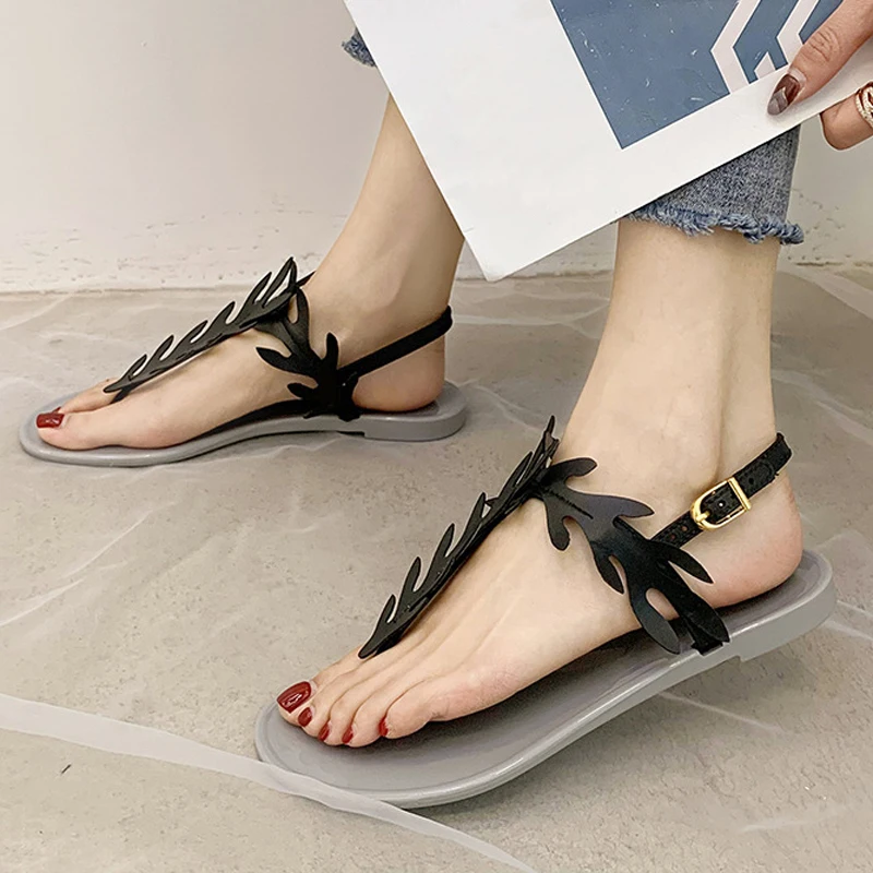 Сандалии женские прозрачные пляжная обувь шлепанцы плоская подошва с бабочками