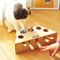 interactive cat toy natural wood 5 hole intelligent play toy for kitten cat mouse teaser game scratcher puzzle toy pet cat