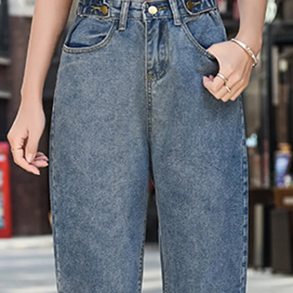 Женские свободные джинсовые брюки SAGACE повседневные Прямые укороченные из