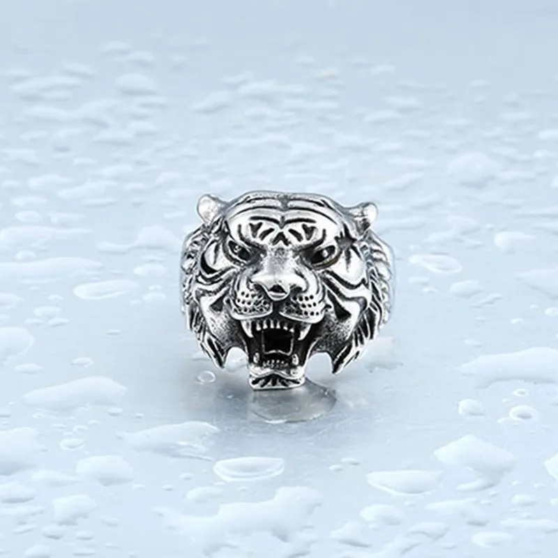 

Zodiac Accessories Wholesale Exquisite Animal Black Punk Jewelry Tiger Head Ring Men Retro Fashion Ring Titanium Steel Ring