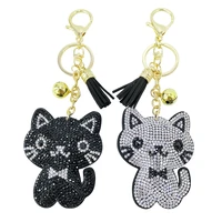 new cartoon korean velvet rhinestone cat keychain pendant cute meow meow bag tassel pendant female customization