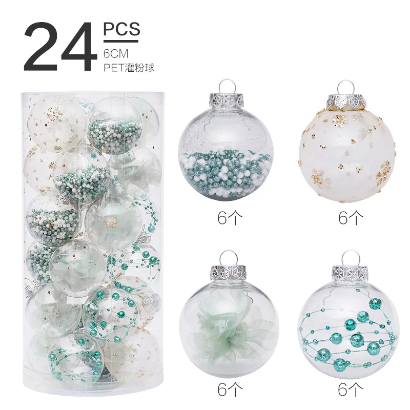 

6cm/24 Mint green painted mesh cloth PET transparent ball Christmas tree set christmas accessories home decore