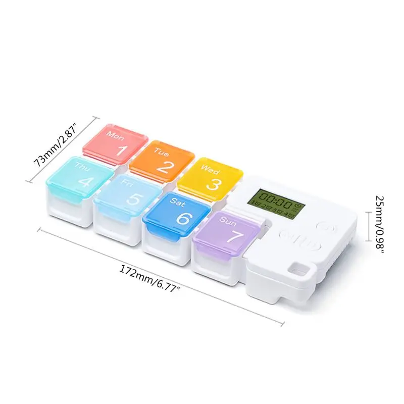 

7-Day Pill Organizer With Timer Reminder Case Weekly Box