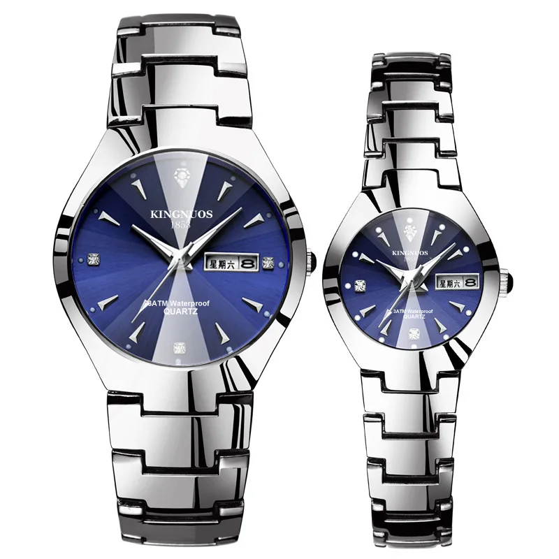 

KINGNUOS 186 Automatic Quartz Steel Band Couple Watch Luminous Calendar Men's and Women's Waterproof Student Wristwatches