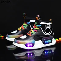 skhek 2021 children usb charge colorful led back light shoes mesh girls flash luminous sneakers boys glowing sneakers kids shoes