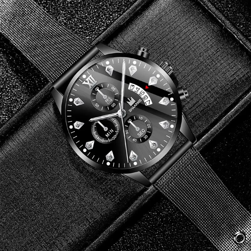 2019 мужские часы с бриллиантами деловые из нержавеющей стали аналоговые