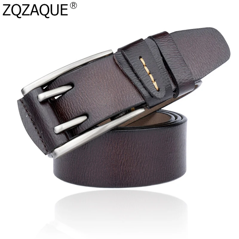 Мужской ремень из натуральной кожи с двойной пряжкой пояс коровьей для мужчин