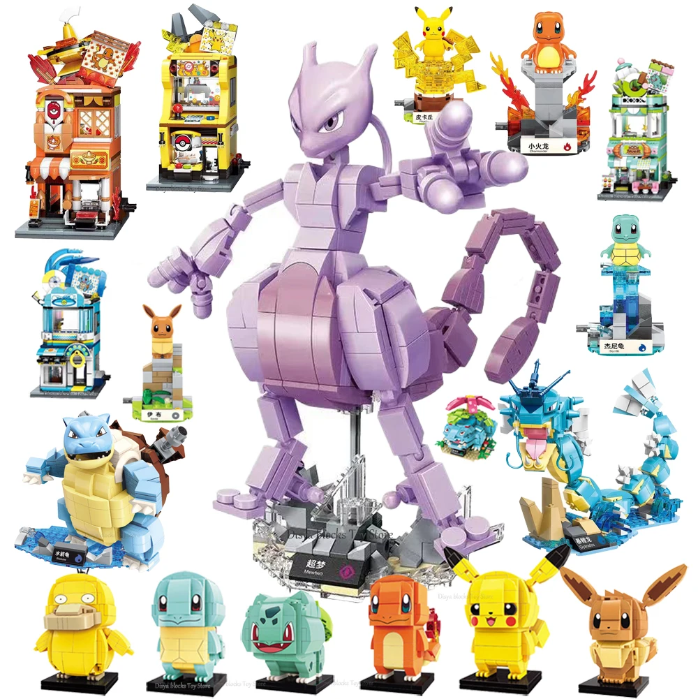 

New Anime Pokemon Pikachu Model Set Blastoise Venusaur Charizard Gyarados Mewtwo DIY Building Blocks Toys Kids Gift