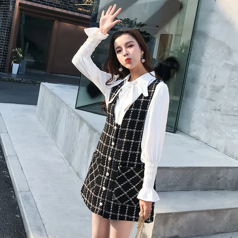 Модный Элегантный комплект из двух предметов осень 2019 Женская белая рубашка с