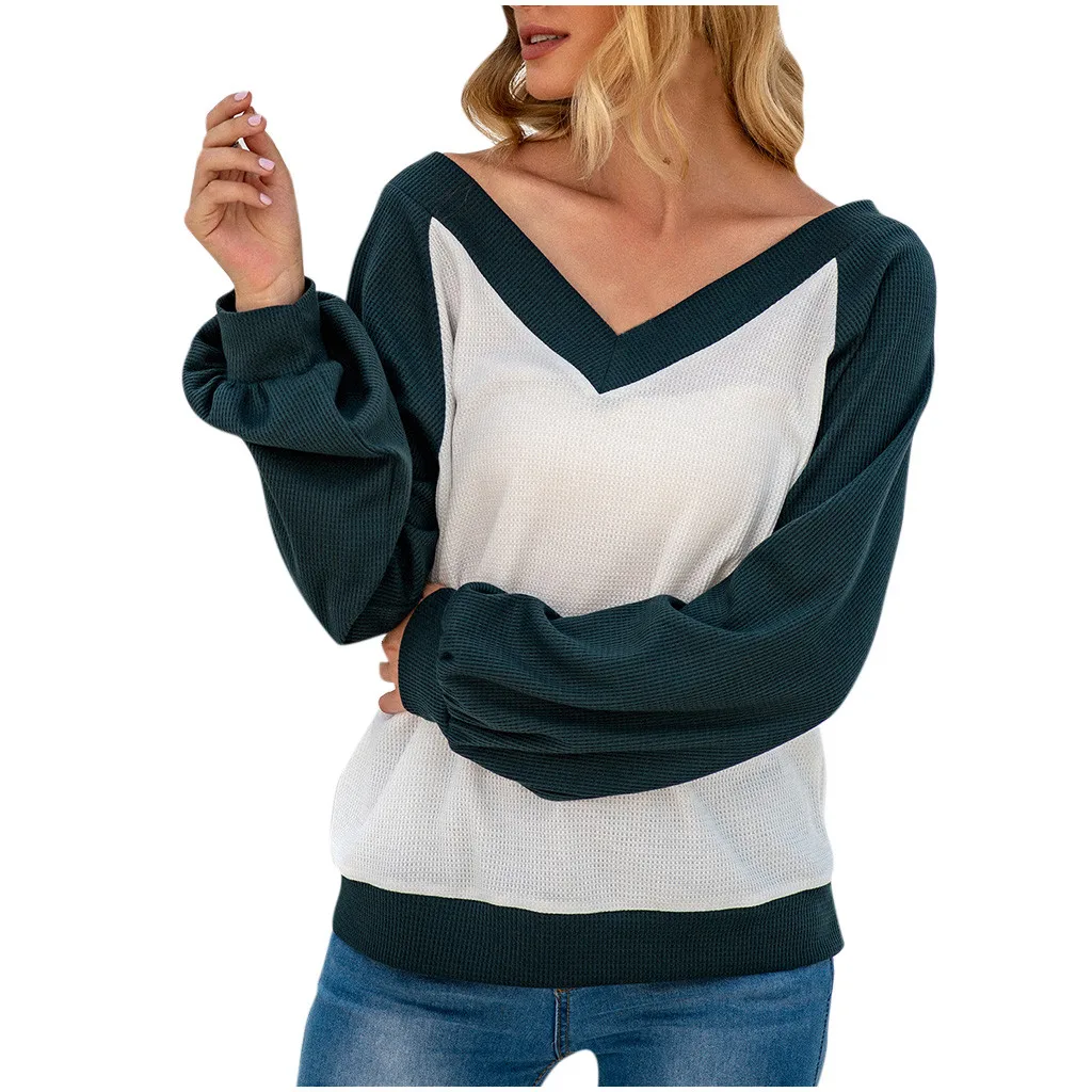 Женская свободная футболка с длинным рукавом и V образным вырезом|Футболки| |