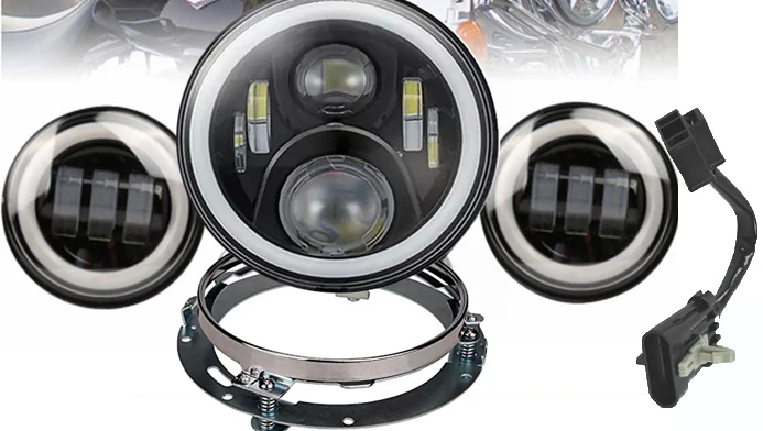 black halo set " светодиодный налобный светильник DRL Hi/Low Beam проектор двигатель 4,5" противотуманный светильник для мотоцикла лампа для Harley Street Glide Road King Electra Glide - Цвет: black halo set