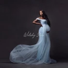 Небесно-голубое ТРАПЕЦИЕВИДНОЕ длинное платье для беременных женщин 2021 элегантное кружевное платье с открытыми плечами