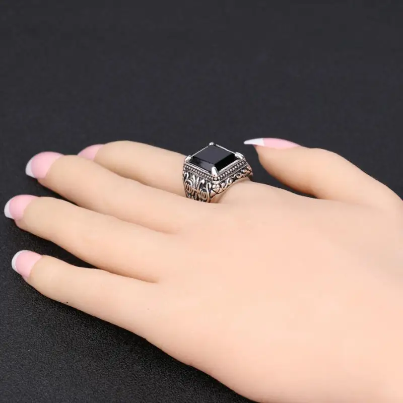 Черные кольца мужские заполненные античное серебро черный камень смола
