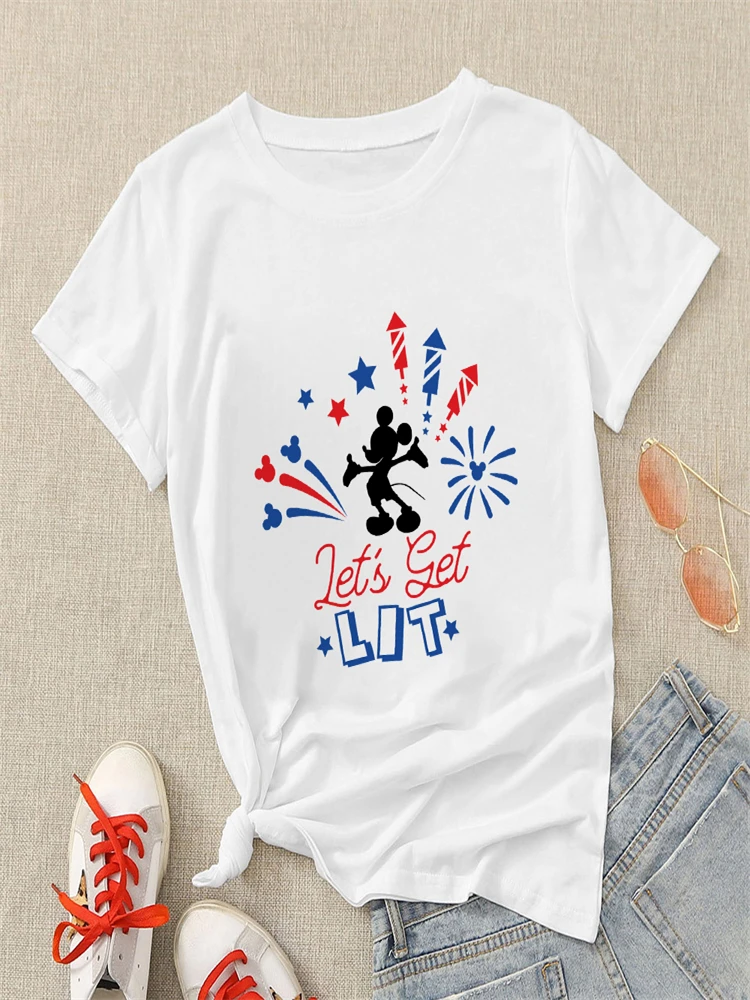 

Let's Get Lit Letter Printing Women Disney T-Shirts Mickey Mouse Silhouettes Graphic Top Hot Selling High Quality Female T Shirt