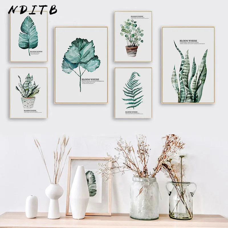 Акварельный лист тропического растения Холст Картина скандинавский плакат