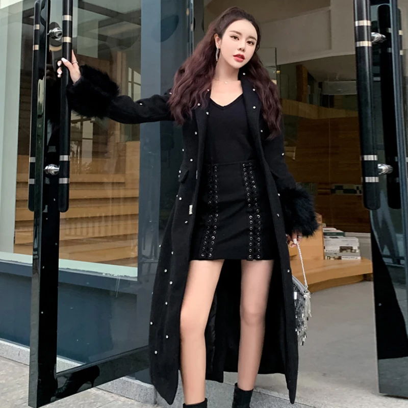 CHICEVER лоскутное меховое популярное цветное Женское шерстяное пальто с v образным