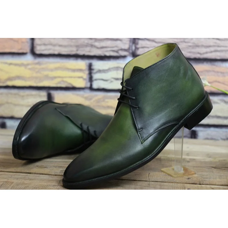 

Fashion Concise Green Men Boots PU Leather New Round Head Low Heel Spring and Autumn Fashion Chaussure Homme KN372