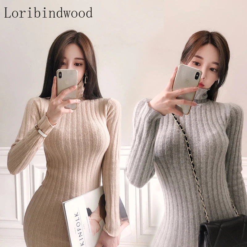 

Winter sweater long-sleeved high elastic cultivate one's morality show thin dress warm dress sexy high collar split