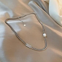 karopel european and american retro simple chain pearl necklace men and women cold wind metal clavicle chain high end accessorie