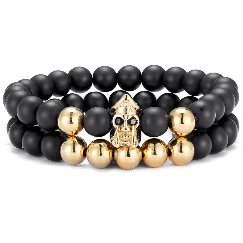 Браслет в стиле римского рыцаря спартанского воина цвет черный лавовый камень