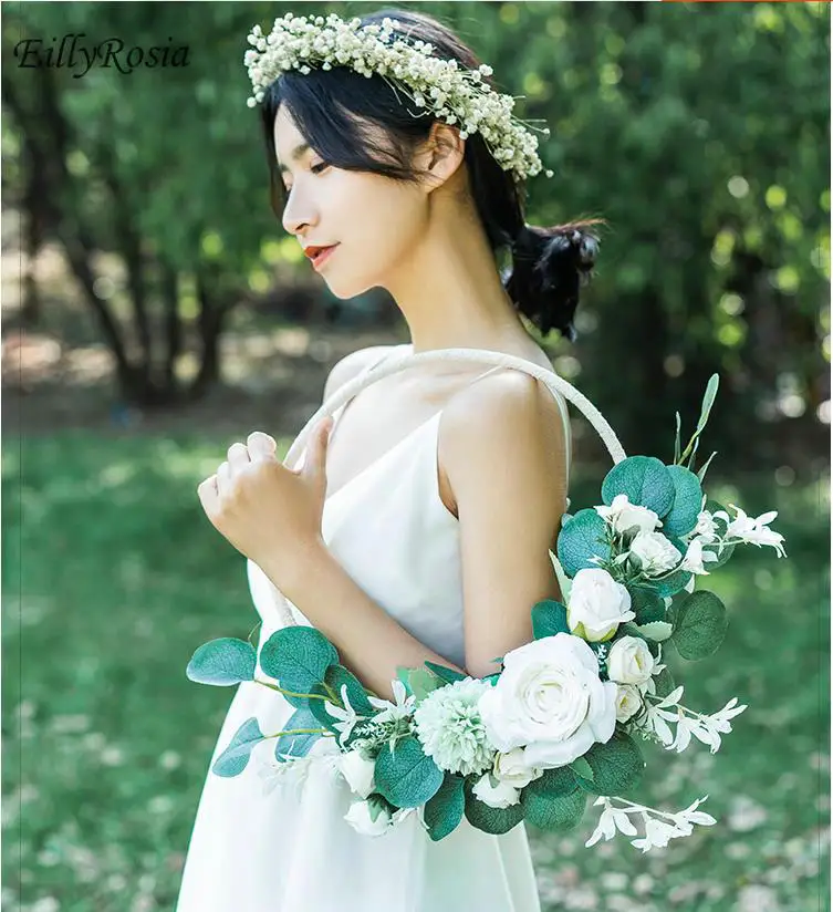 

New White Green Flower Wreaths Garland Wedding Home Hanging Decoration DIY Bridesmaid Hand Holding Flowers Bridal Bouquet
