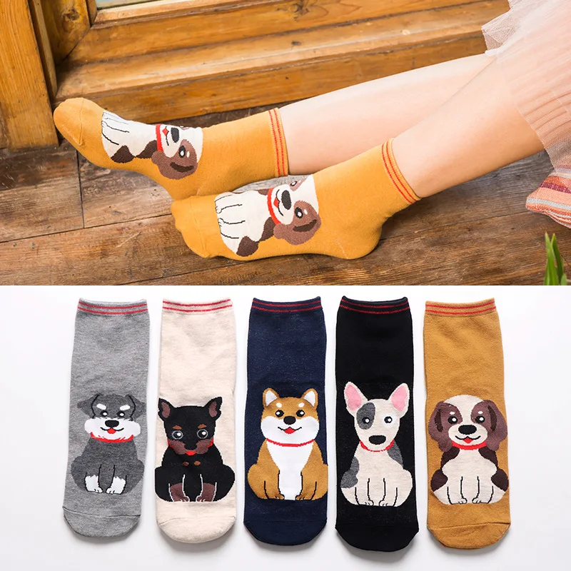 Hoge kwaliteit vrouwen mooie мультфильм sokken herfst-Зима Смешные животные mode dames en Leuke katoenen hond sok |