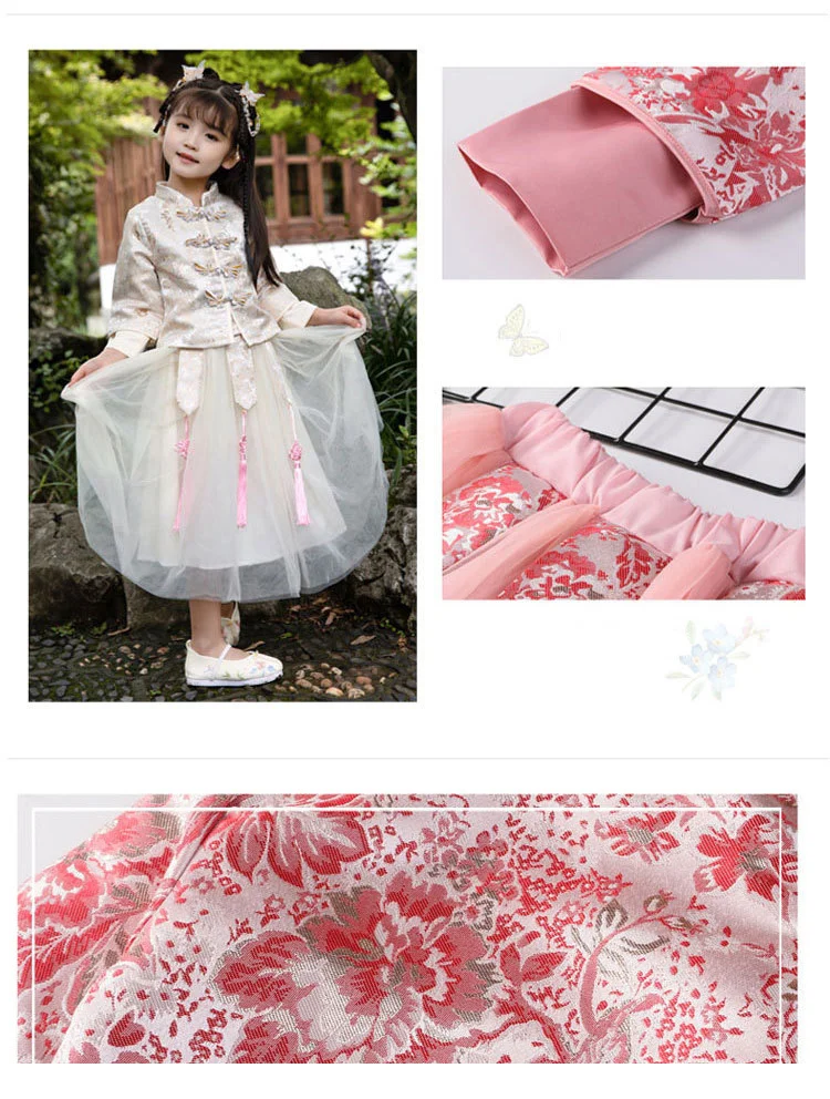 Roadfisher Photography Props Chinese Traditional Coat Dress Peony Suit Hanfu Costume Clothing Little Girl Princess Children Kids |