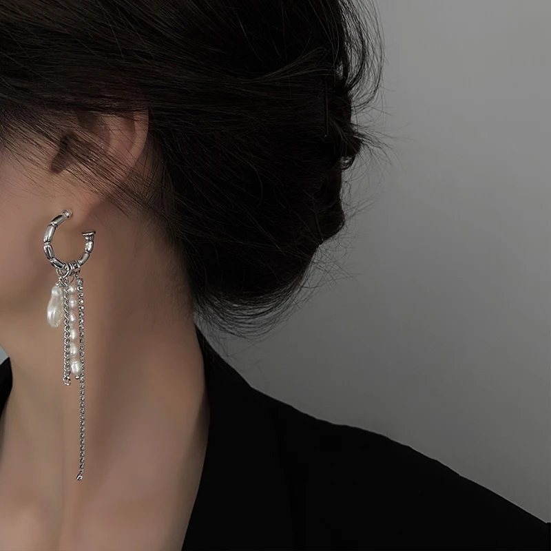 

New Arrival Round Bar Tassel Long Earrings For Women Temperament Sexy Pearl Earrings Fashion Korean Ins Jewelry Gift