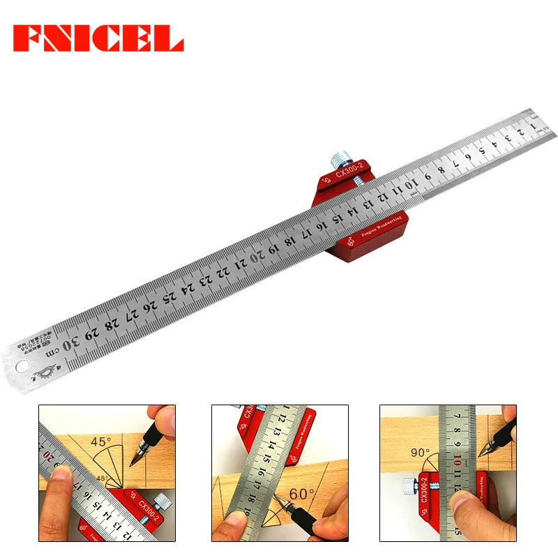 45-90 Degree Woodworking Angle Scribe Ruler Carpenter Height Gauge Locator Steel Adjustable Fixed Block DIY Measuring Tool | Инструменты